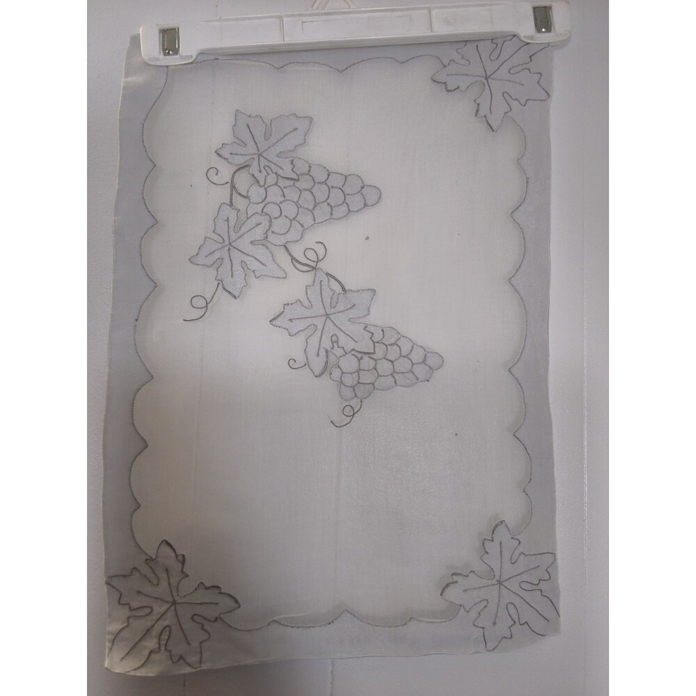 Vintage White Sheer table scarf with grapes and leaf cutout work